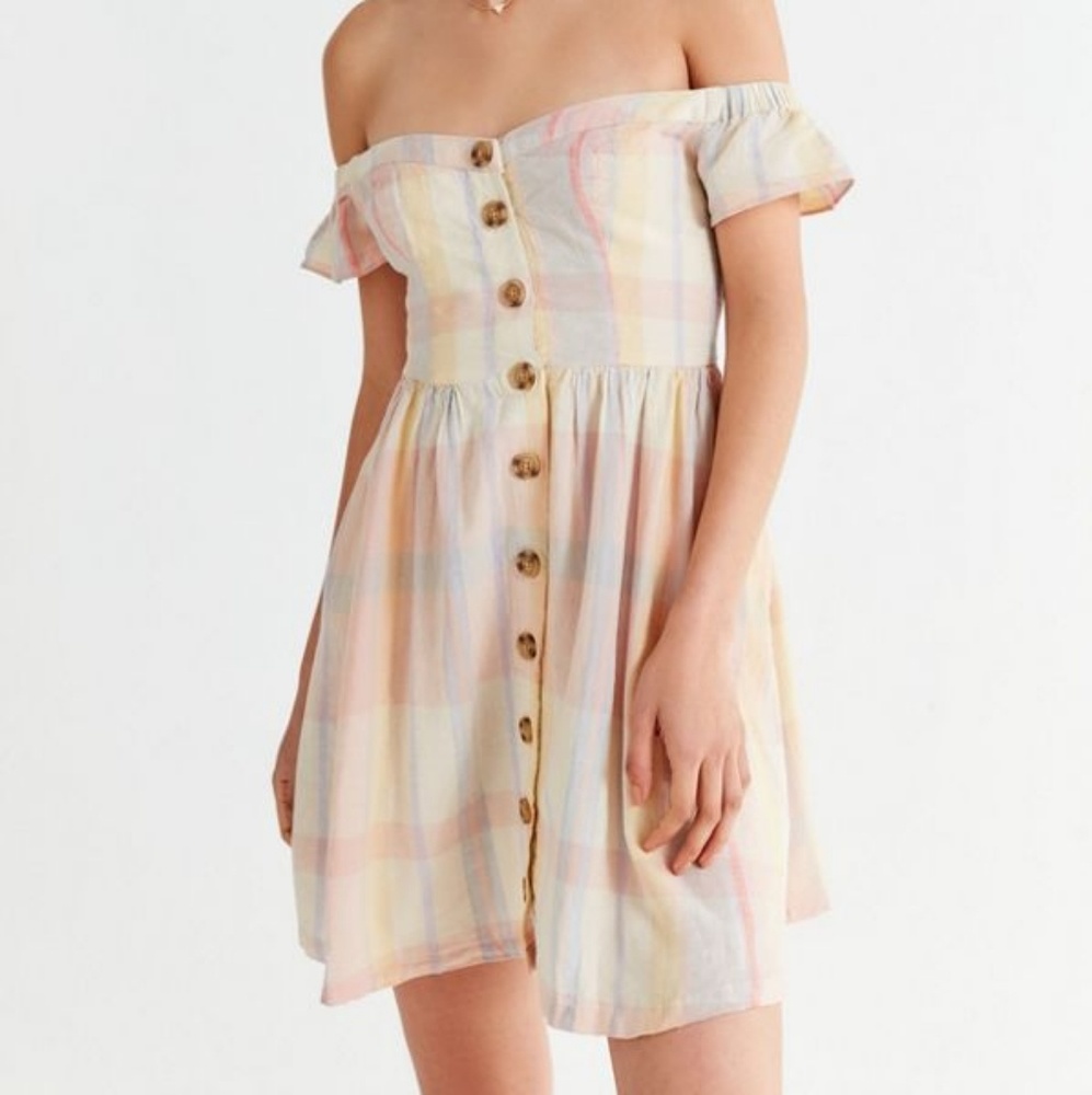 UO Amelie Off-The-Shoulder Button-Down Dress